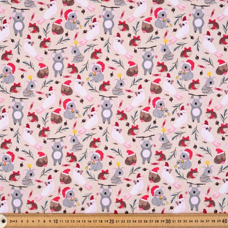 Aussie Christmas All Animals Printed 112 cm Cotton Fabric