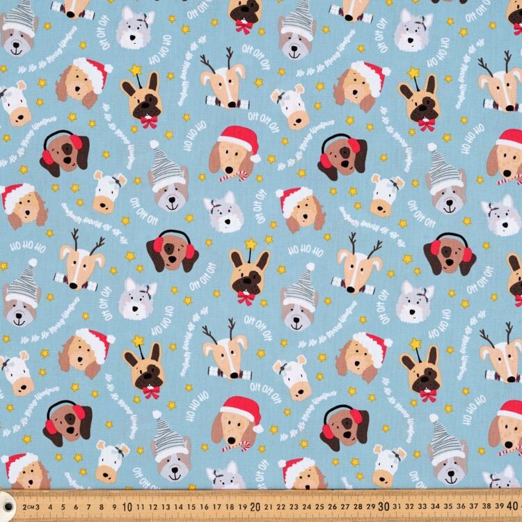 Christmas Pets Puppy Heads Printed 112 cm Cotton Fabric