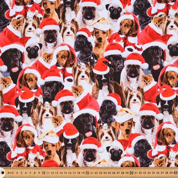 Christmas Pets Digital Dogs Printed 112 cm Cotton Fabric