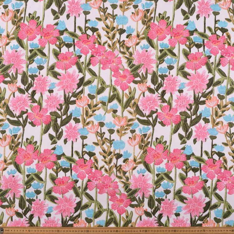 Floral Embroidery 150 cm Digital Printed Cotton Canvas Multicoloured 150 cm