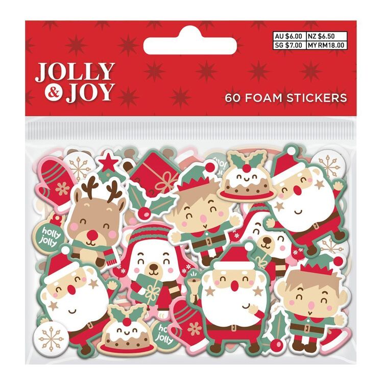 Jolly & Joy Santa Christmas Foam Stickers 60 Pack