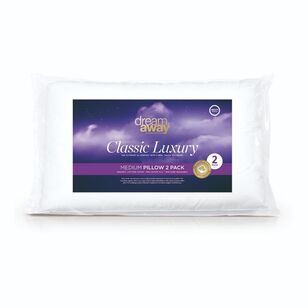 Dream Away Classic Luxury Medium Profile Standard Pillow with Organic Cotton Cover 2 Pack White Standard