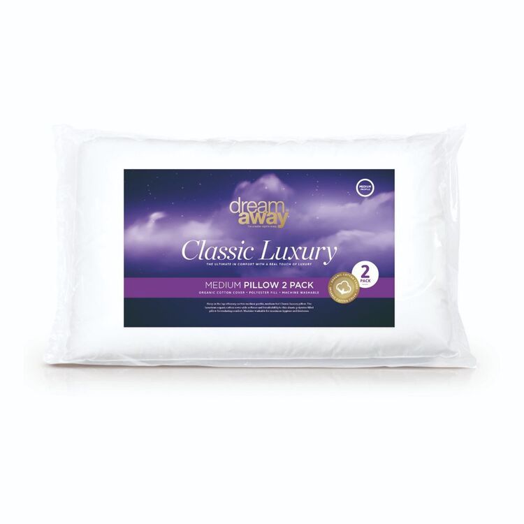 Dream Away Classic Luxury Medium Profile Standard Pillow with Organic Cotton Cover 2 Pack