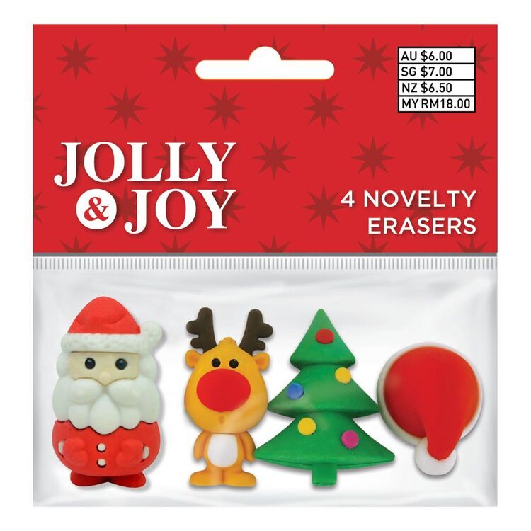 Jolly & Joy Christmas Novelty Erasers 4 Pack