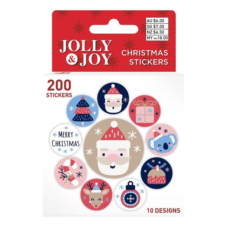 Jolly & Joy Santa Christmas Sticker Roll 200 Pack