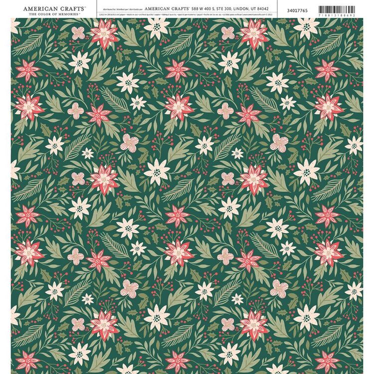 American Crafts Green Poinsettia Cardstock