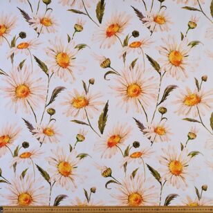 Spring Daisy Printed 112 cm Cotton Linen Fabric White 112 cm