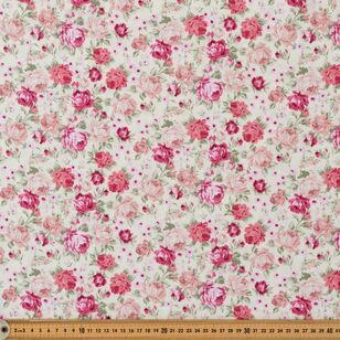 Rose & Hubble Shabby Chic Floral Printed 112 cm Cotton Fabric Cream 112 cm