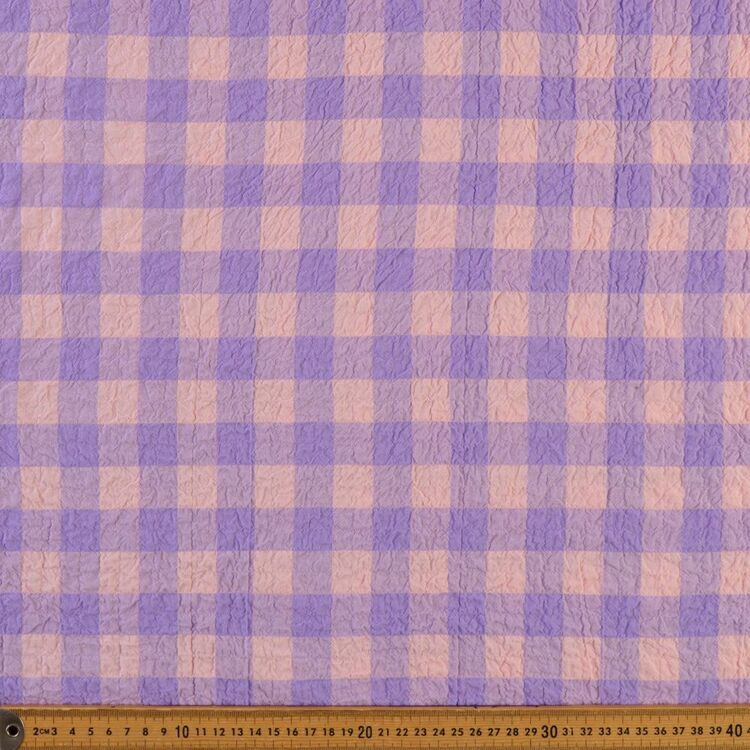 Large Gingham Check Printed 137 cm Cotton Seersucker Fabric Pink & Lilac 137 cm