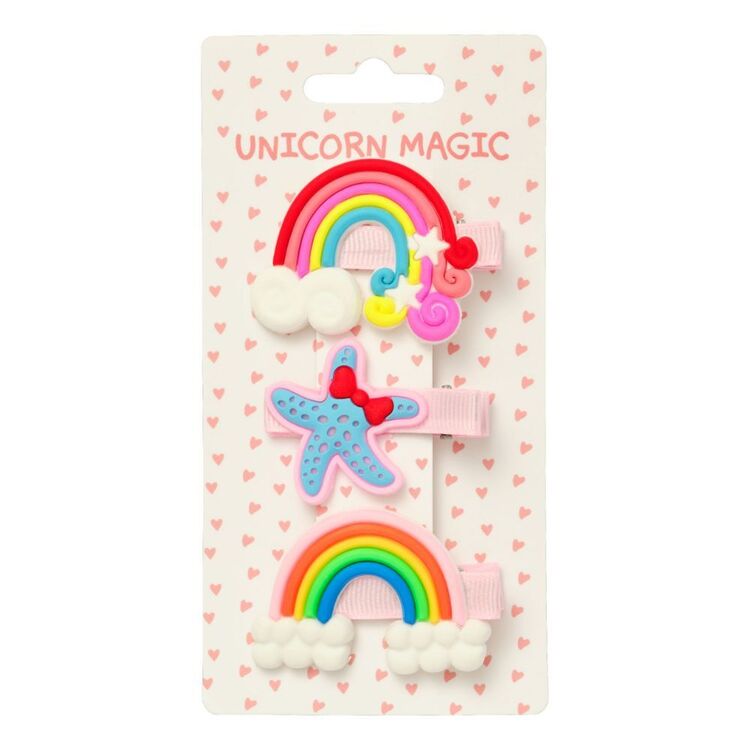 Unicorn Magic Rainbow Mix Hair Clips 3 Pack