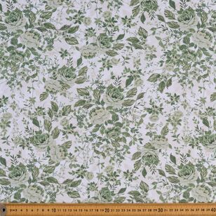Rose Printed 148 cm EcoVero Viscose Elastane Fabric White & Green 148 cm