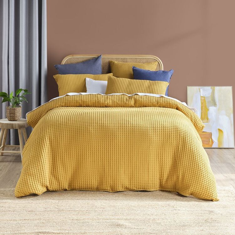 KOO Chunky Waffle Quilt Cover Set Mustard