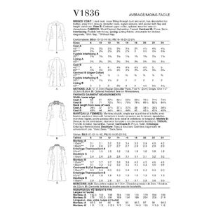 Vogue Sewing Pattern V1836 Misses' Coat
