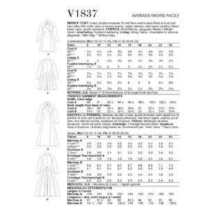 Vogue Sewing Pattern V1837 Misses' Coat
