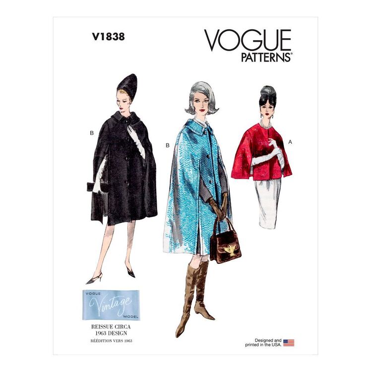 Vogue Sewing Pattern V1838 Vintage 1963 Misses' Cape