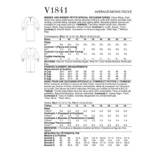Vogue Sewing Pattern V1841 Misses' Special Occasion Dress