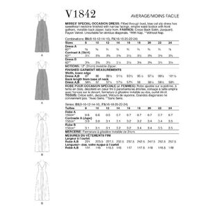 Vogue Sewing Pattern V1842 Misses' Special Occasion Dress
