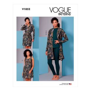 Vogue Sewing Pattern V1852 Misses' Wrap Robe, Belt, Top, Dress & Pants X Small - X Large