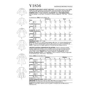 Vogue Sewing Pattern V1856 Children's & Girls' Jacket & Coat