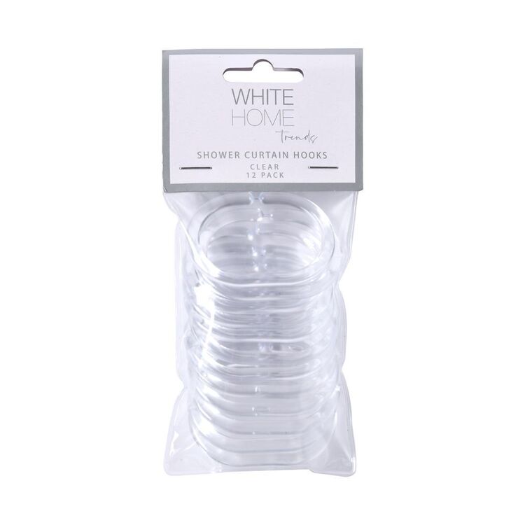 White Home Clear Shower Curtain Hooks 12 Pack