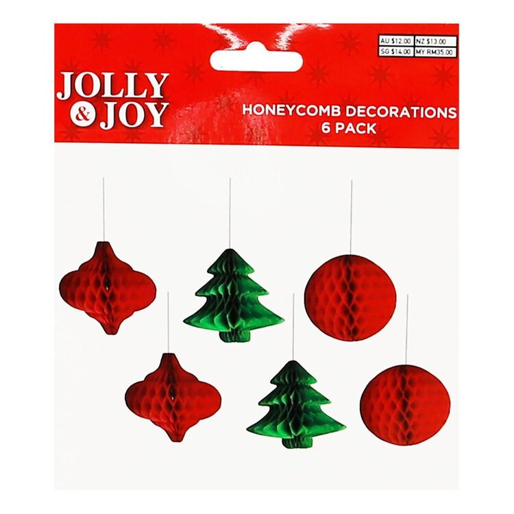 Jolly & Joy Honeycomb Christmas Decorations 6 Pack