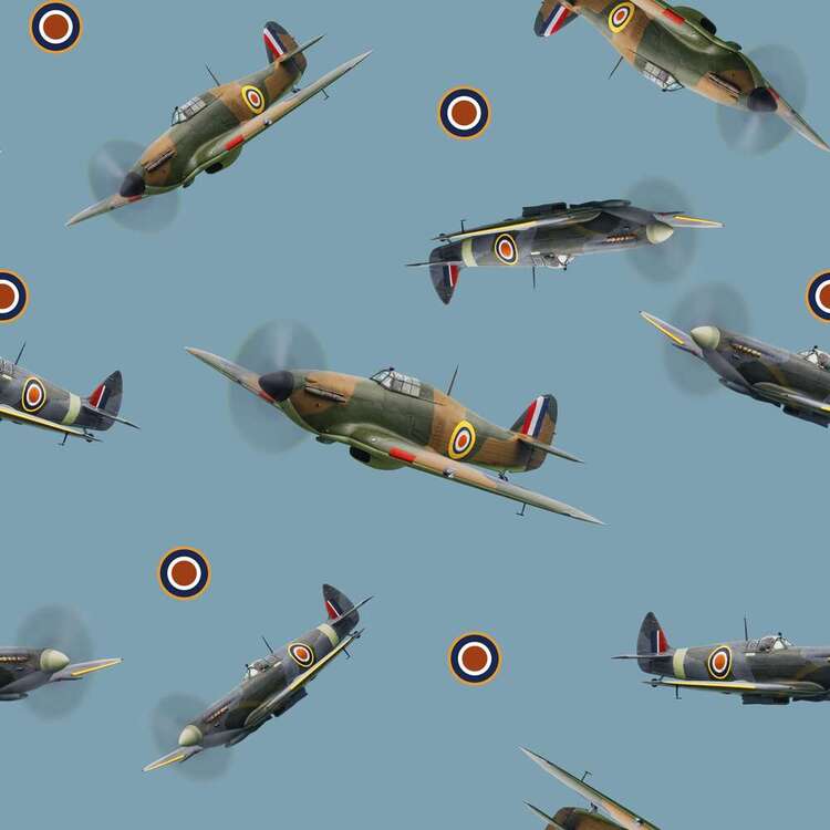 Air-Force Spitfires Printed 110 cm Cotton Fabric