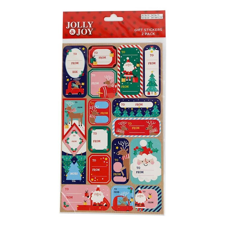 Jolly & Joy Cartoon Christmas Gift Sticker 2 Pack