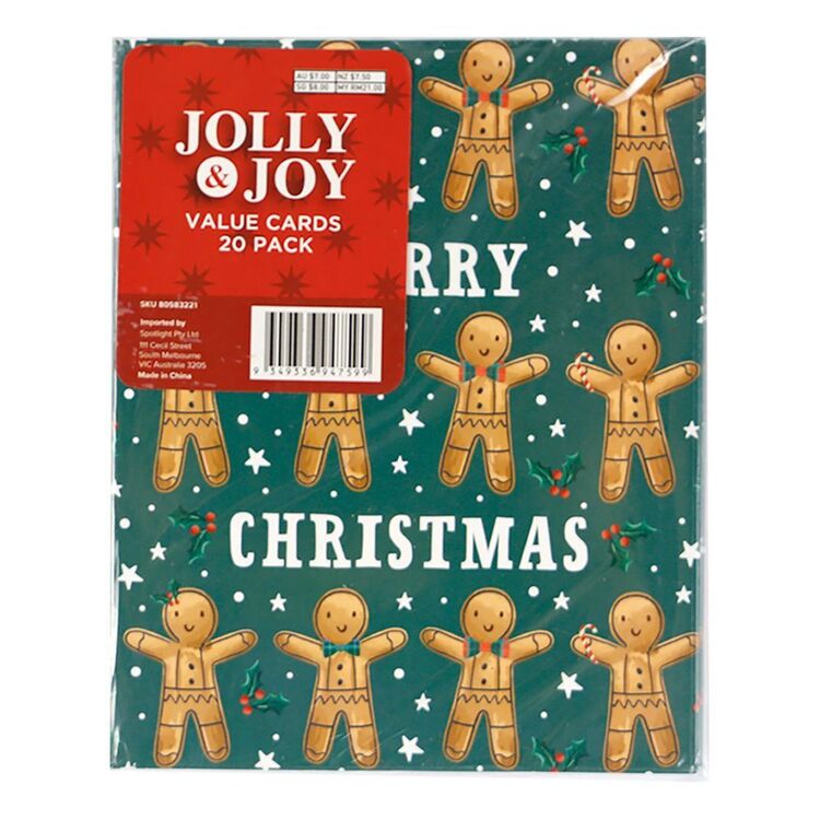 Jolly & Joy Gingerbread Christmas Cards 20 Pack