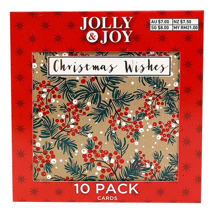 Jolly & Joy Poinsettia Christmas Cards 10 Pack