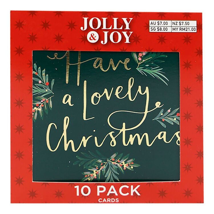 Jolly & Joy Merry Christmas Cards 10 Pack