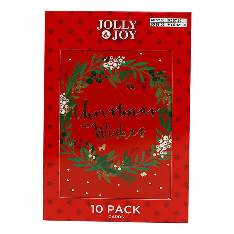 Jolly & Joy Wreath Christmas Cards 10 Pack
