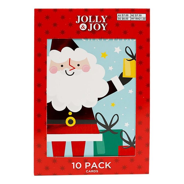 Jolly & Joy Cartoon Santa Christmas Cards 10 Pack