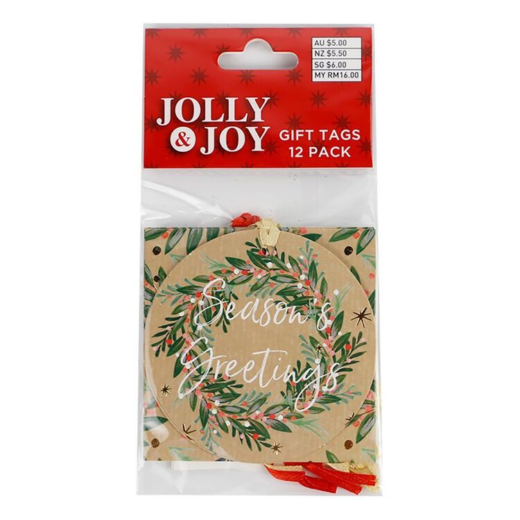 Jolly & Joy Season's Greetings Gift Tag 12 Pack