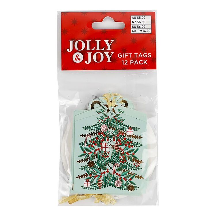Jolly & Joy Christmas Tree Gift Tag 12 Pack