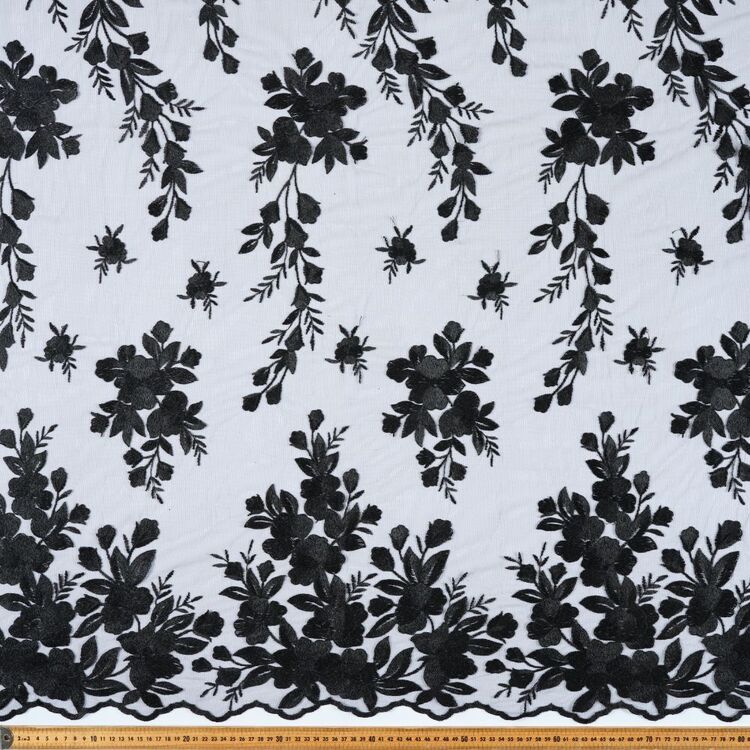 Floral #1 Embroidered 132 cm Lace Net Fabric Black