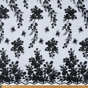 Floral #1 Embroidered 132 cm Lace Net Fabric Black 132 cm