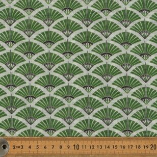 Fan Printed 140 cm Pippa Easy Care Linen Look Fabric Green 140 cm