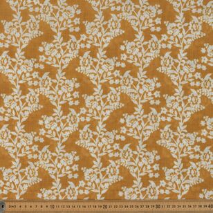 Stencil Floral Printed 140 cm Pippa Easy Care Linen Look Fabric Mustard 140 cm