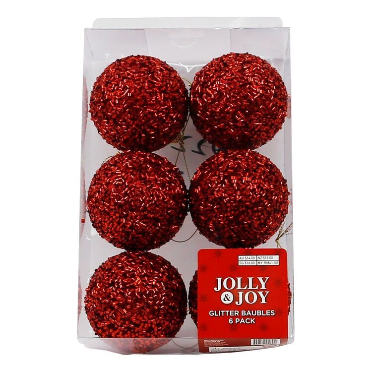 Jolly & Joy Glitter Baubles 6 Pack