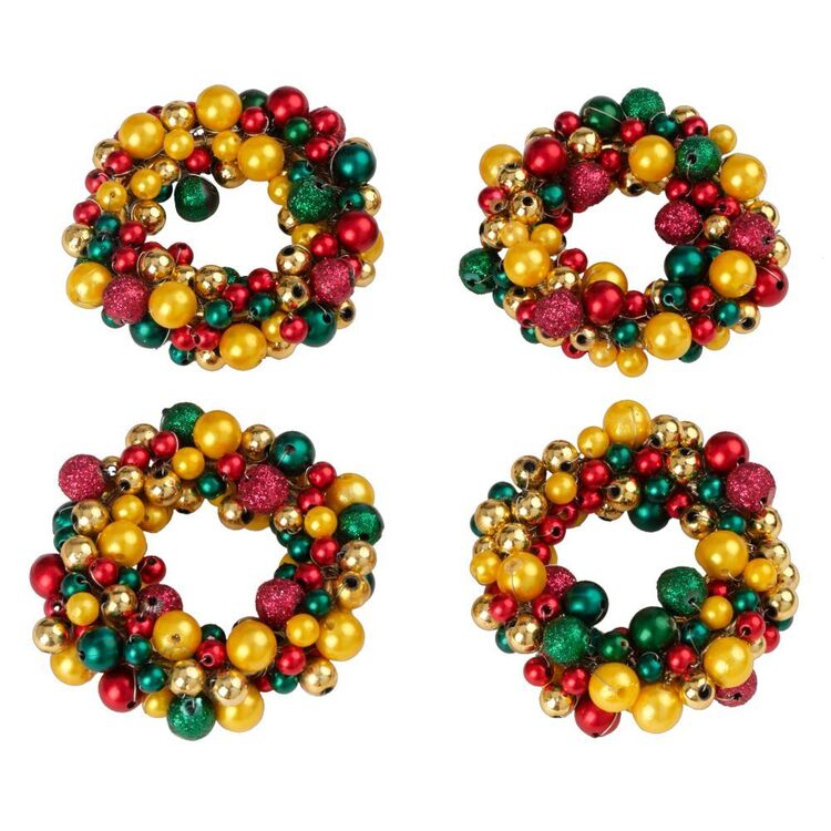 Jolly & Joy Baubles Napkin Ring 4 Pack Multicoloured 7 x 7 cm