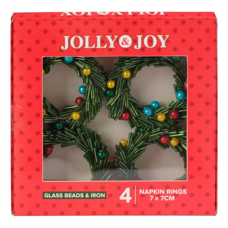 Jolly & Joy Wreath Napkin Ring 4 Pack