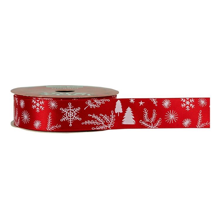 22mm Satin Red & White Icicle Trees Ribbon