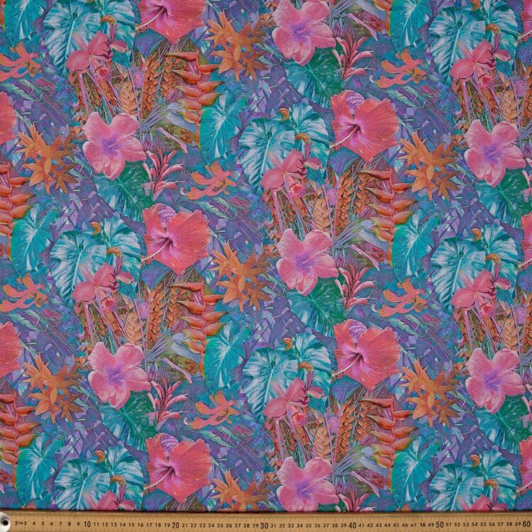 Tropical Floral Printed 135 cm Cotton Lawn Fabric Violet 135 cm