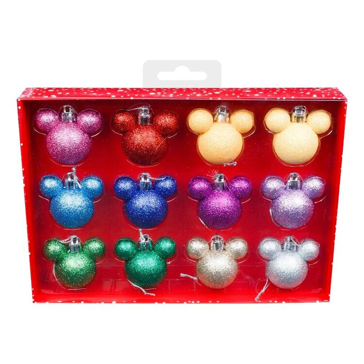 Disney Mickey Mouse Head Christmas Baubles 12 Pack Red & Black