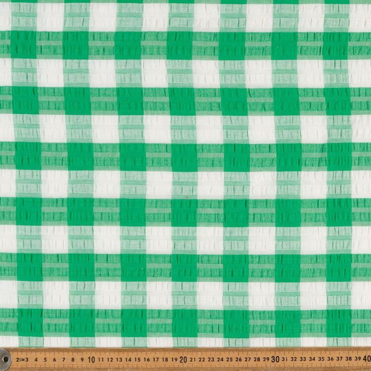 Gingham Check Printed 110 cm Cotton Seersucker Fabric Green 110 cm