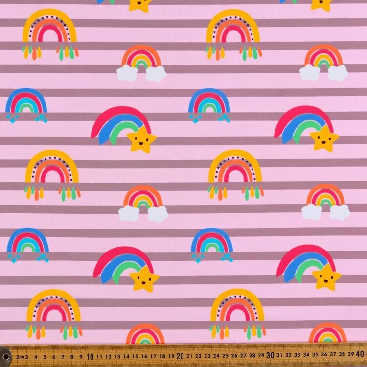 Star & Rainbows Dark Stripe Printed 148 cm Sport & Swim Knit Fabric