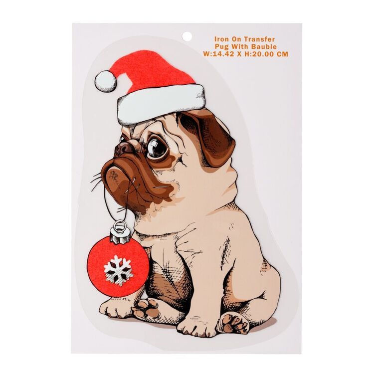 Christmas Pug With Bauble Iron On Transfer