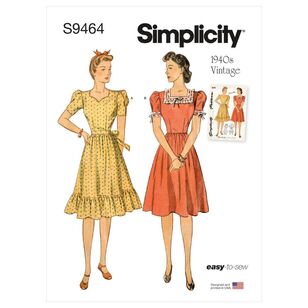 Simplicity Sewing Pattern S9464 1940s Vintage Misses' Dress