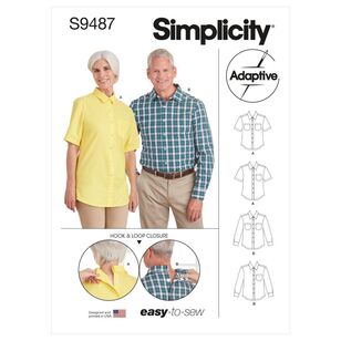 Simplicity Sewing Pattern S9487 Adaptive Unisex Shirt X Small - X Large