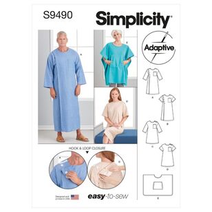 Simplicity Sewing Pattern S9490 Adaptive Unisex Recovery Gowns & Bed Robe